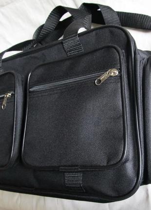 Чоловіча сумка es2691 чорна через плече дорожня міцна велика а4+ 42х28см