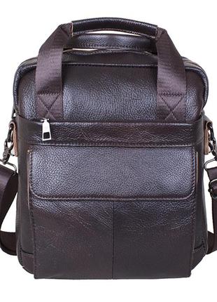 Кожаная мужская сумка через плечо из кожи для документов ноутбука коричневая 30х26см польша