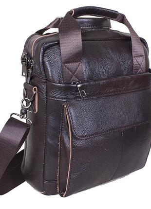 Кожаная мужская сумка через плечо из кожи для документов ноутбука коричневая 30х26см польша2 фото