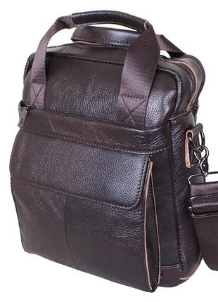 Кожаная мужская сумка через плечо из кожи для документов ноутбука коричневая 30х26см польша3 фото