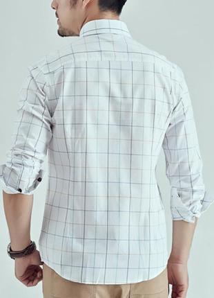 Классическая стильная мужская рубашка slim-fit «business style» белая в клетку3 фото