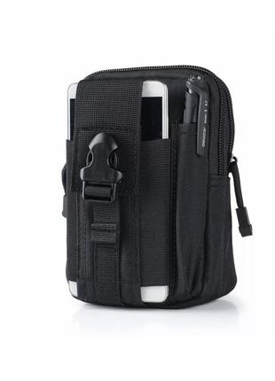 Универсальная тактическая сумка на пояс в черном цвете «forest» на молнии для туризма,охоты и рыбалки