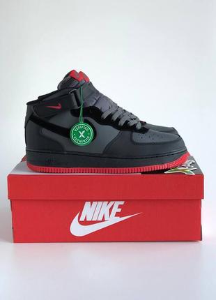 Мужские кроссовки nike air force 1 mid 07 lava grey-red black, демисезонные