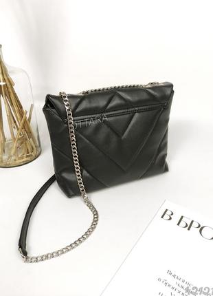Чорна трендова сумка жіноча, жіноча стьобана чорна сумочка з ланцюжком3 фото
