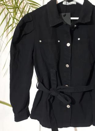 Чорна джинсова куртка з рукавами-ліхтариками/джинсова сорочка-куртка. джинсова сорочка чорна8 фото