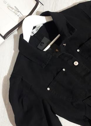 Чорна джинсова куртка з рукавами-ліхтариками/джинсова сорочка-куртка. джинсова сорочка чорна3 фото