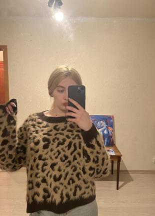 Леопардовый шерстяной свитер,свитер травка