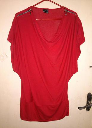 Натуральна,трикотажна,червона блуза з замками-блискавками на плечах,pescara1 фото