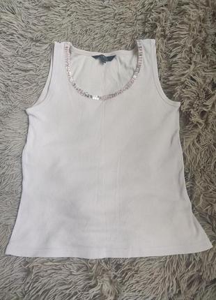 Майка маечка с бусинами в рубчик бусинками star розовая рожева