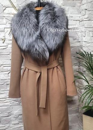 Зимнее пальто с мехом чернобурки, три цвета2 фото