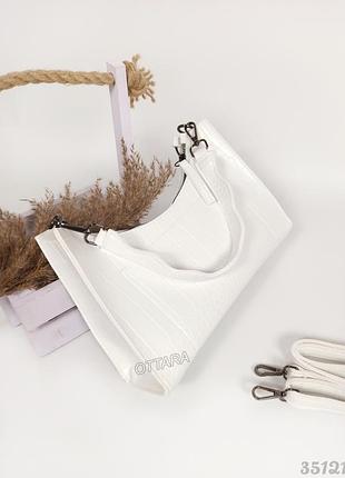 Сумка багет біла під рептилію, біла кроко сумка жіноча