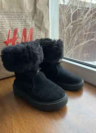 Детские сапоги, ботинки, zara, зимние, замшевые, черные1 фото