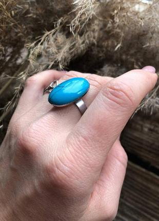 Кольцо с бирюзой, перстень в стиле бохо, этно2 фото