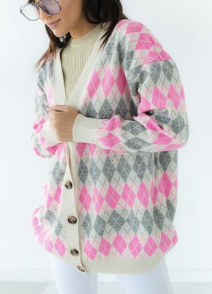 Удлиненный кардиган с ромбовидным узором