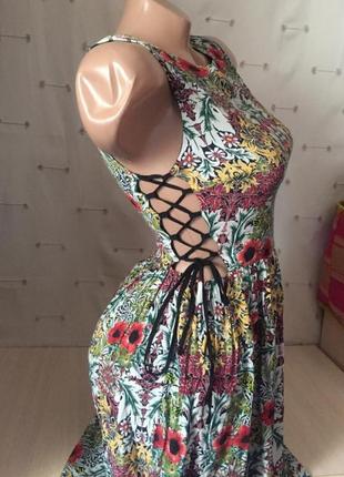 Яркое платье сарафан миди на завязках цветочный принт  от topshop1 фото
