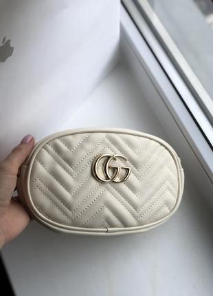 Сумка на пояс в стиле  gucci ( white )