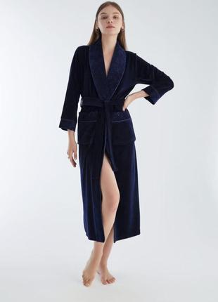 Жіночий халат nusa велюровий теплий, темно-синій