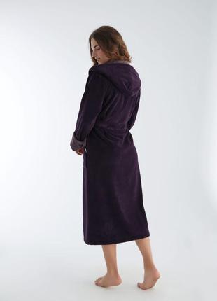 Жіночий халат nusa махровий з капюшоном, фіолетовий2 фото