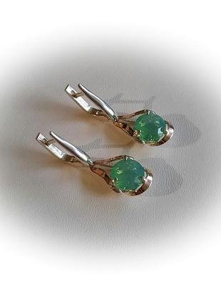 🛍 серьги серебро с золотом золотая пластина  опал зелёный