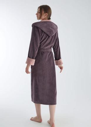 Женский халат nusa 4145 махровый с капюшоном лиловый2 фото