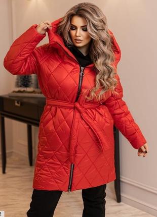 Куртка красная стеганная плащевка миди зима вечна зимняя1 фото