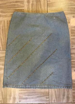 Фірмова джинсова спідниця міді з заклепками!!