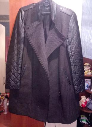 Пальто с кожаными вставками,длинное2 фото