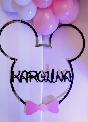 Настінна декорація "mickey mouse з ім'ям" manific decor з дзеркального пластику на стіну фотозоны 63*63 см