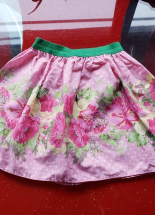 Хлопковая юбка в цветочный принт девочке 4-5-6л 104-110-116 см