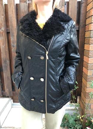 Куртка женская из экокожи, есть большие размеры, на меху внутри, с меховым воротником os2 фото