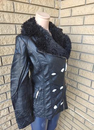 Куртка женская из экокожи, есть большие размеры, на меху внутри, с меховым воротником os6 фото