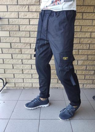 Джоггеры, джинсы с поясом  на резинке  унисекс, накладные карманы карго, есть большие размеры nn4 фото