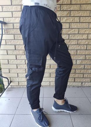 Джоггеры, джинсы с поясом  на резинке  унисекс, накладные карманы карго, есть большие размеры nn7 фото