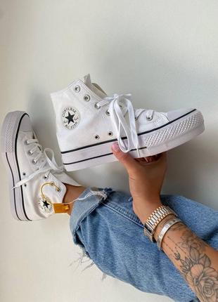 Женские высокие белые с черным кеды converse buty chuk taylor🆕