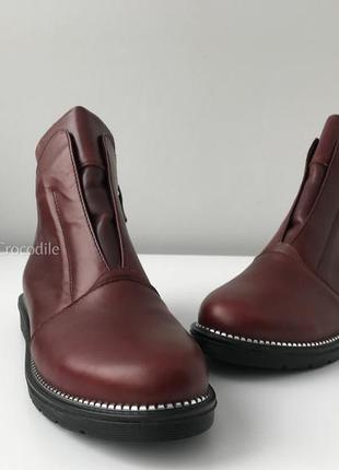 Кожаные женские ботинки 122050 бордовые р.36,37,38,39,40 осень-зима демисезонные1 фото
