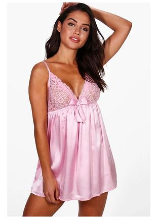 ❣boohoo атласная кружевная комбинация с бантом