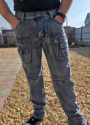 Джинсы мужские коттоновые с накладными карманами карго soj1 фото