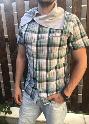 Рубашка мужская летняя коттоновая  брендовая, воротник-хомут высокого качества score, турция
