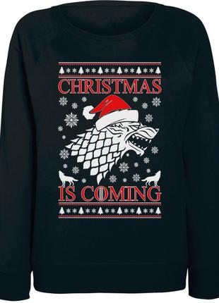 Женский новогодний свитшот game of thrones - christmas is coming (чёрный)