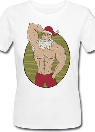 Женская новогодняя футболка "buff santa" (белая)