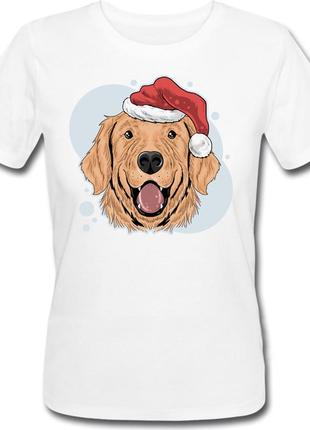 Женская новогодняя футболка "christmas dog claus animal" (белая)