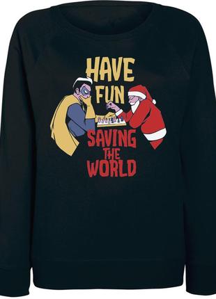 Женский новогодний свитшот "have fun saving the world" (чёрный)