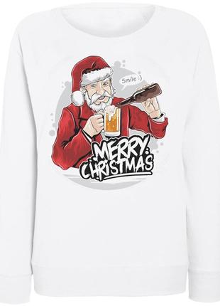 Женский новогодний свитшот "merry christmas beer" (белый)1 фото