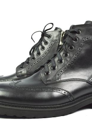 Черные зимние мужские кожаные ботинки-броги paolo gianni на меху (шерсть) 40, 44