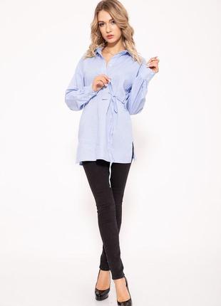 Блузка удлиненная,с поясом на талии и боковым розрезом расцветки джинс и бело - голубая4 фото