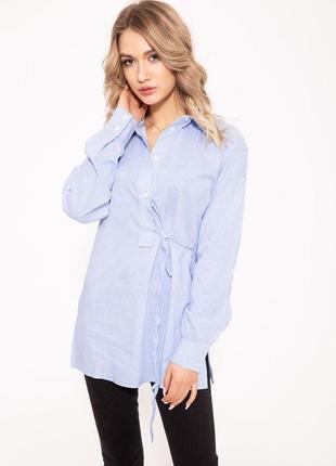 Блузка удлиненная,с поясом на талии и боковым розрезом расцветки джинс и бело - голубая9 фото