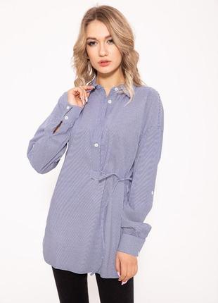Блузка удлиненная,с поясом на талии и боковым розрезом расцветки джинс и бело - голубая7 фото