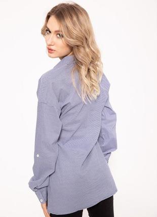 Блузка удлиненная,с поясом на талии и боковым розрезом расцветки джинс и бело - голубая6 фото