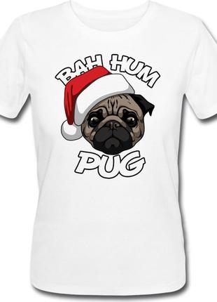 Женская новогодняя футболка bah hum pug (белая)