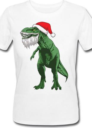 Женская новогодняя футболка santa rex (белая)